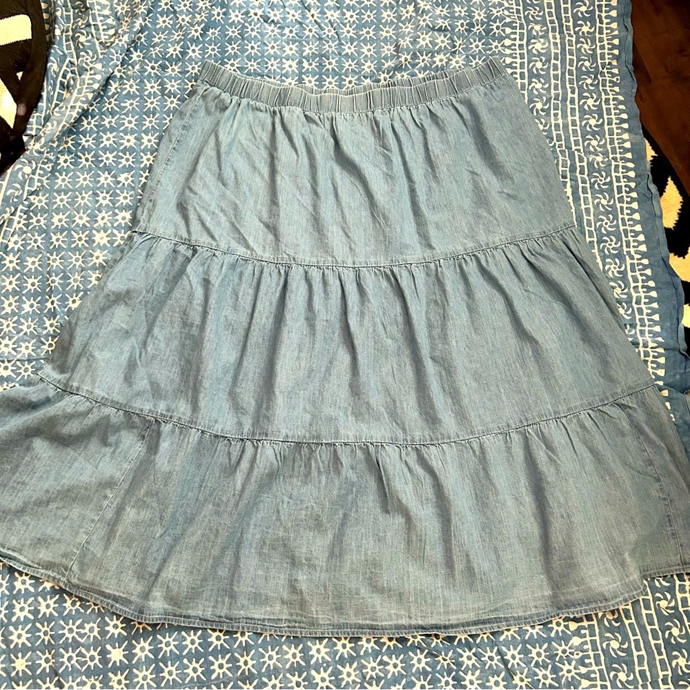 Lane Bryant Light Blue Tiered Denim-Style Skirt